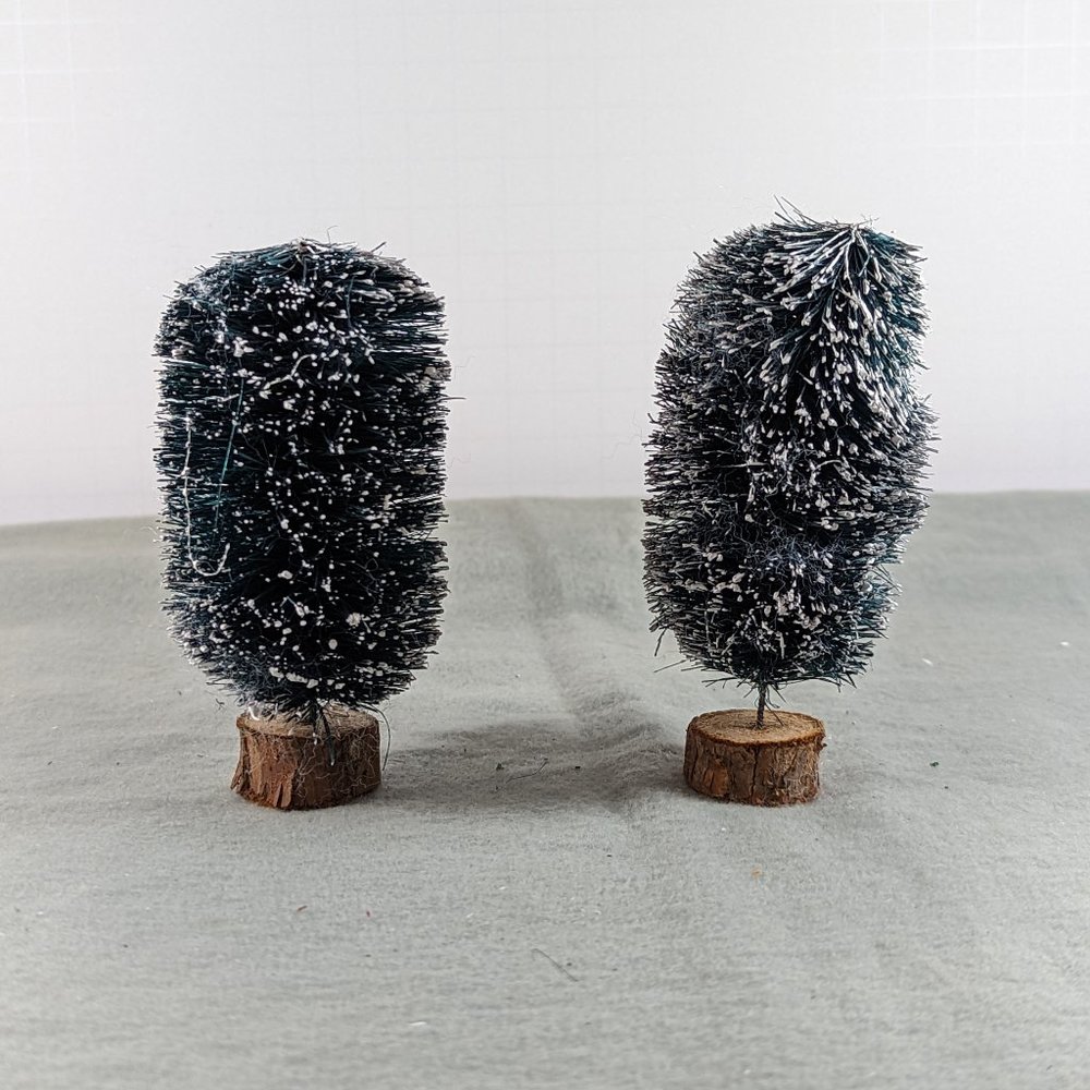 Pair of miniature flocked bushes for holiday village display